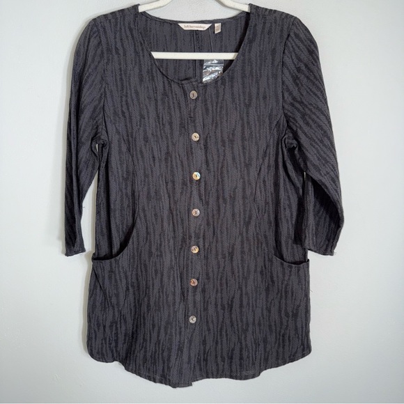 Soft Surroundings Button Front Tunic Blouse-3/4 Sleeves-Gray Black-NWOT-Small - Picture 1 of 9